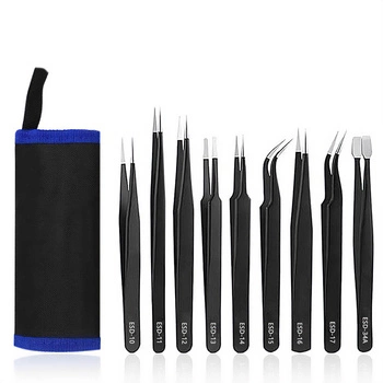 Set of 9 ESD precision tweezers SPM-T03