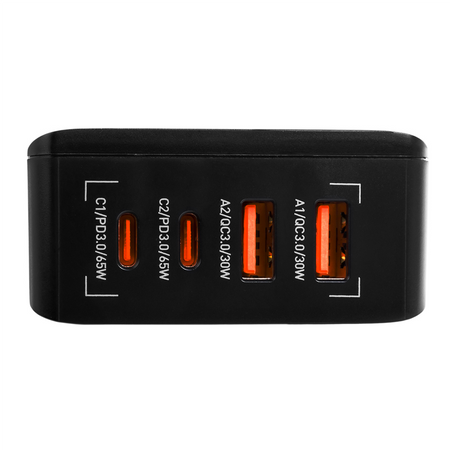 GaN 65W PD QC3.0 4-portová nabíječka displej