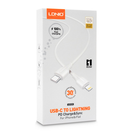 Kabel USB-C - Lightning LDNIO 1m 30W bílý LC121I
