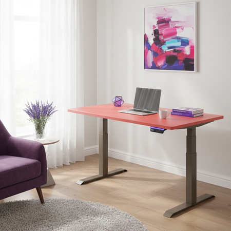 Biurko regulowane Vegard elektryczne dwusilnikowe MDF beżowo-czerwone