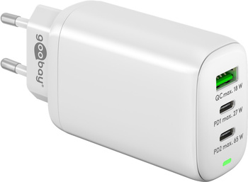 2x USB-C USB 65W power charger Goobay WHITE