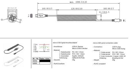 USB - microUSB spiral cable 40-100cm Goobay
