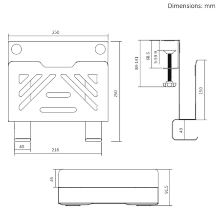 Boczny organizer do biurka na zacisk 25×25×9 cm z haczykami czarny