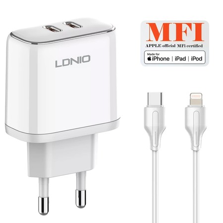 Ładowarka z kablem Licencja Apple MFI 35W 2x USB-C