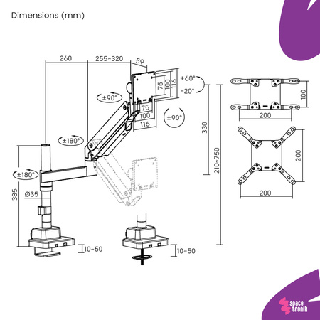 Uchwyt na monitor Spacetronik SPAH212