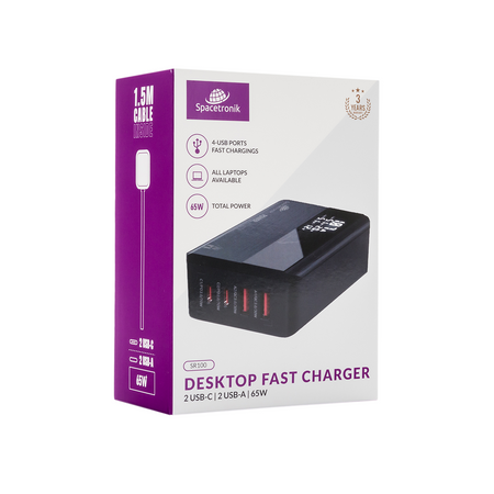 GaN 65W PD QC3.0 4-portová nabíječka displej