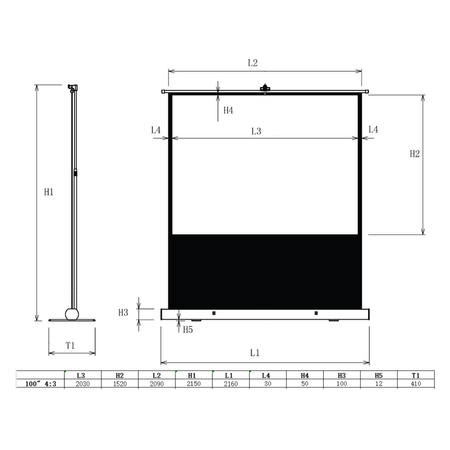 Ekran Projekcyjny Podłogowy Rozwijany 100" 4k 4:3