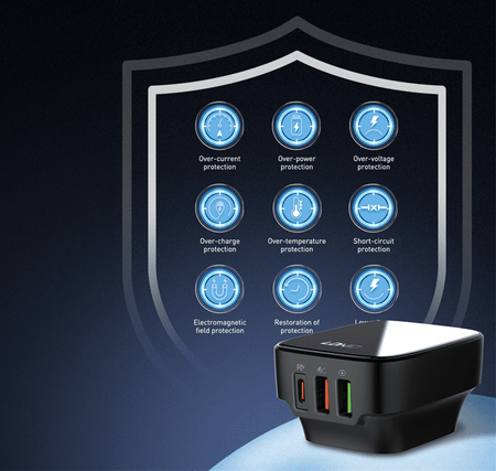 32W 3 port USB charger PD QC Ldnio Q334 black