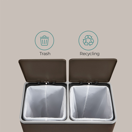 Kosz na śmieci metalowy podwójna komora brązowy