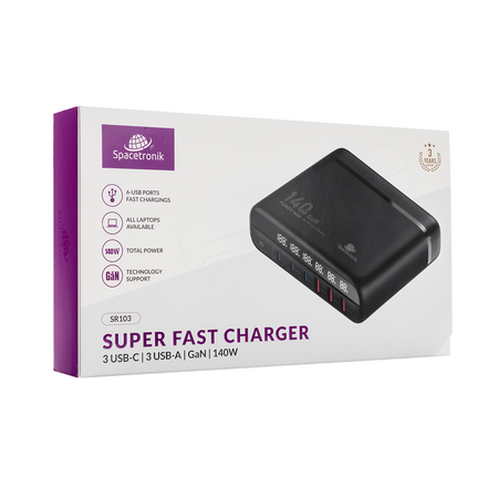 Nabíjecí stanice 140W GaN SR103 LED 6 USB PD+QC3.0