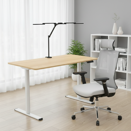 Spacetronik Moris SPE-O121 120x60 electric desk, White frame, Light wood top