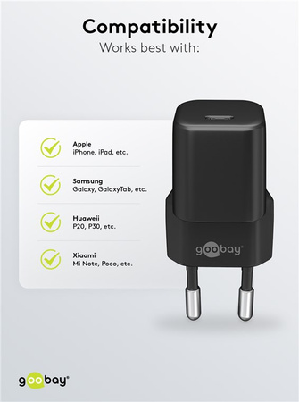 USB-C PD GaN 30W Netzladegerät Goobay BLACK