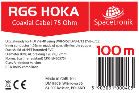 RG6 Spacetronik HOKA 102 CU Dualshield kabel 100m