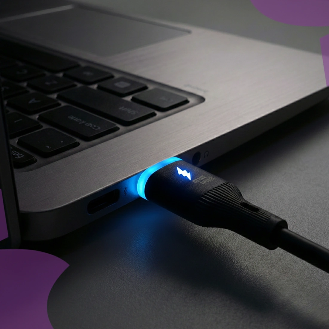 kabel USB LED, podświetlany przewód USB C, kabel nocny LED, przewód Spacetronik LED, kabel widoczny w ciemności, USB C LED