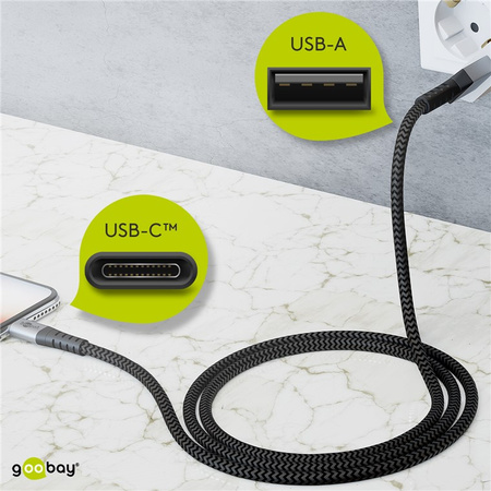 USB-C - USB-A 2.0 cable Goobay TEXTIL 2m