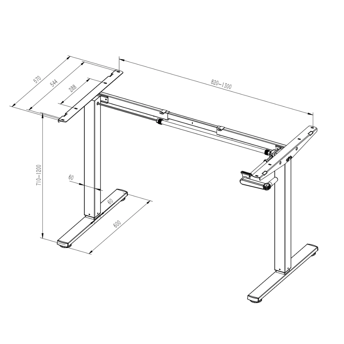 rysunek techniczny stelaża biurkowego SPE112MB