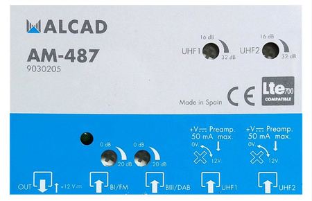 Alcad wzmacniacz masztowy AM-487 32dB 2xUHF+VHF+FM