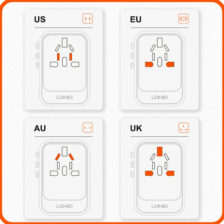 GaN 45W 2xUSB-C USB-A Universal Travel Adapter