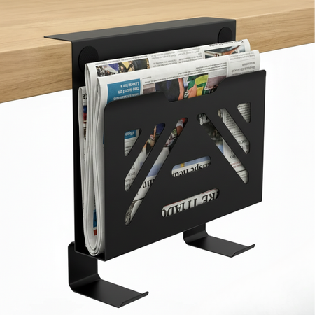 Boczny organizer do biurka na zacisk 25×25×9 cm z haczykami czarny