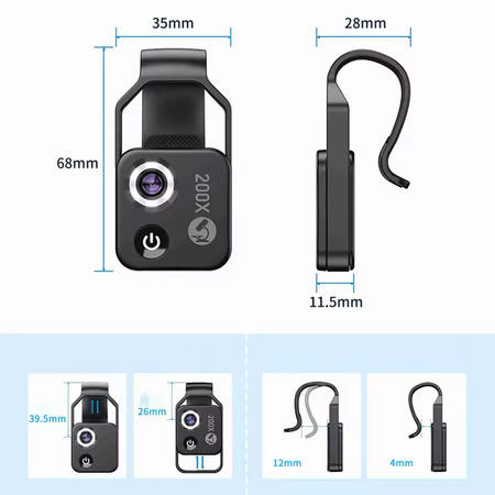 Digital microscope lens for phone 200x LED