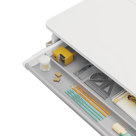 Zestaw Spacetronik: biurko regulowane 100×60 + krzesło dziecięce z podnóżkiem + nadstawka z pegboardem