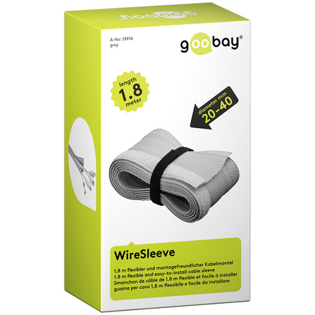 Kryt kabelu WireSleeve Goobay na suchý zip 18 m šedý