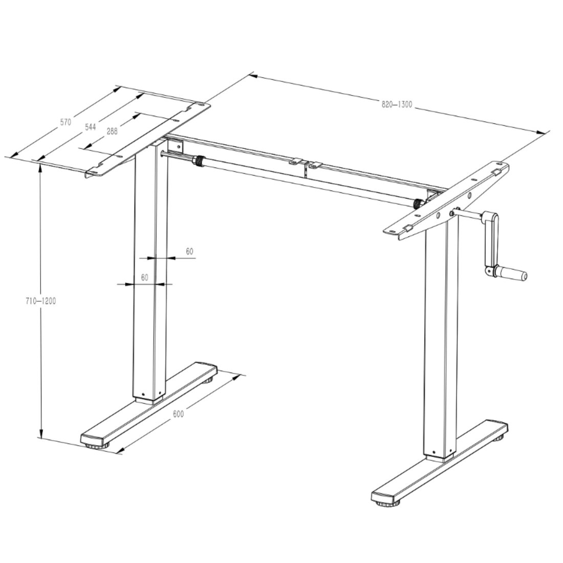 rysunek techniczny stelaża biurkowego SPE115MB