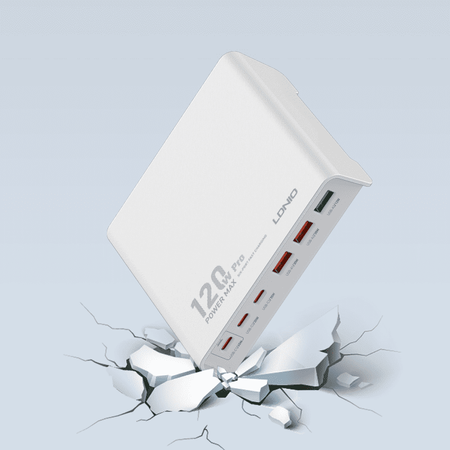 120W 6 port USB A and C charger Ldnio Q605 white