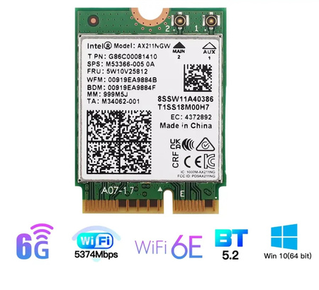 AX211 WiFi 6e BT Intel Dual Band Network Adapter