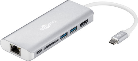Adaptér USB-C HDMI 2xUSB3.0 RJ45 SD USB-C Goobay