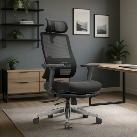 Zestaw ergonomiczny do biura krzesło LUMBO 22 + biurko manualne SPE-O113 100×60 czarne