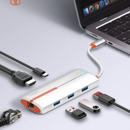 Adapter HUB USB-C 6w1 USB 3.0 HDMI PD RJ45 100W W