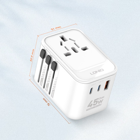 GaN 45W 2xUSB-C USB-A univerzálny cestovný adaptér