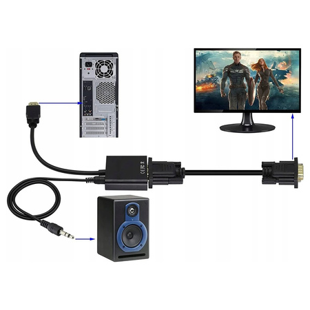 Prevodník HDMI na VGA + audio SPH-VA02 Black
