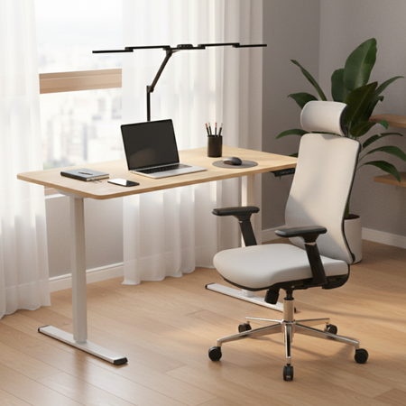 Spacetronik Moris SPE-O121 120x60 electric desk, White frame, Light wood top