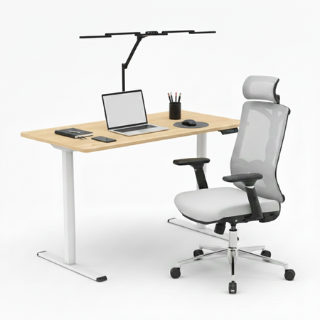 Spacetronik Moris SPE-O121 120x60 electric desk, White frame, Light wood top