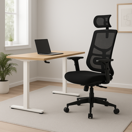 Zestaw ergonomiczny biurko manualne SPE-O113 100×60 + krzesło LUMBO 33