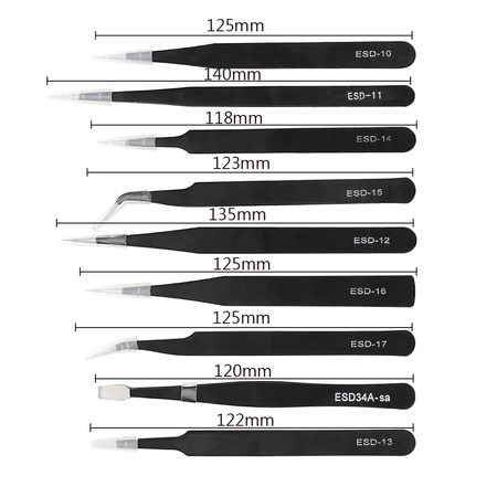 Satz mit 9 Präzisionspinzetten ESD SPM-T03
