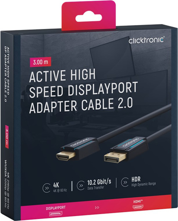 CLICKTRONIC DisplayPort DP - HDMI 2.0 4K kábel 3 m