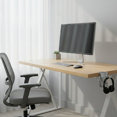 Boczny organizer do biurka na zacisk z uchwytem na kubek biały