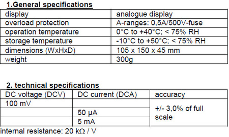 Multimetr Galwanometr100mV 5mA AC DC PeakTech 3204