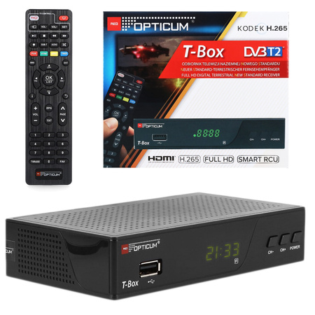 Pozemní tuner DVB-T2 HEVC H.265 OPTICUM RED T-BOX