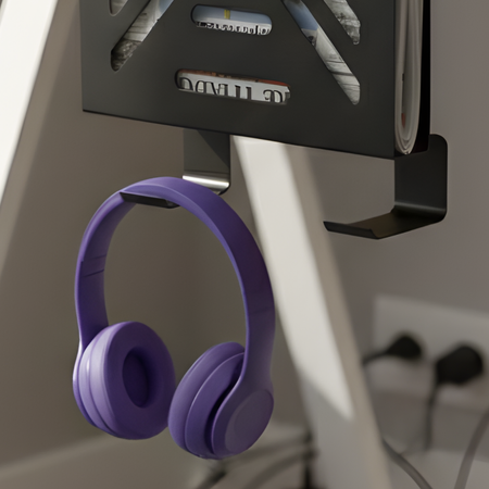 Boczny organizer do biurka na zacisk 25×25×9 cm z haczykami czarny