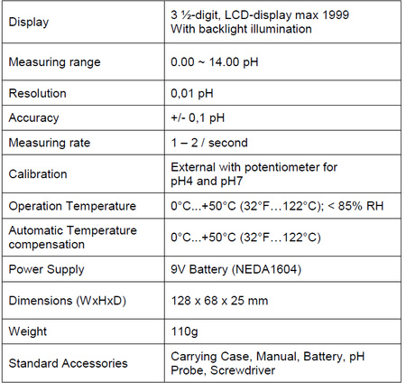 PeakTech 5310A Water pH Meter with Battery