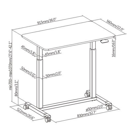 Adjustable table on wheels Buddy 04 white