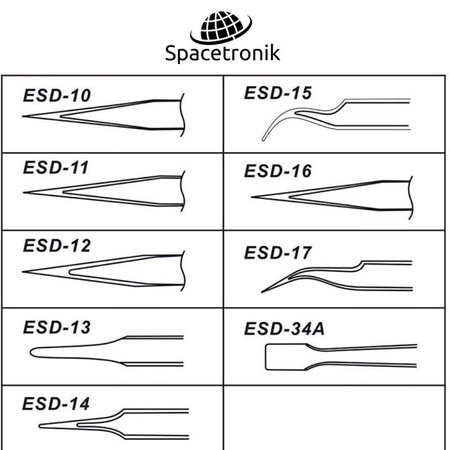 Zestaw 9 pęset precyzyjnych ESD SPM-T03