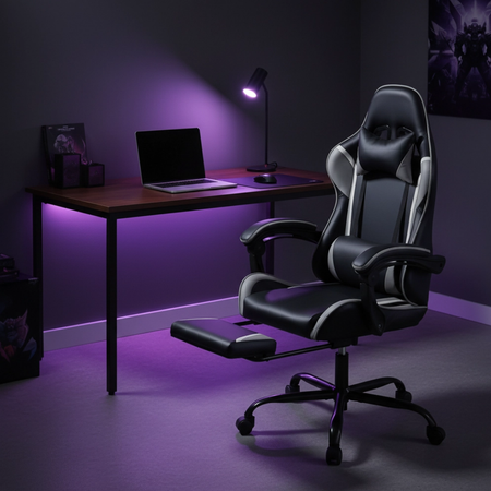 Zestaw do nowoczesnego biura: biurko elektryczne + fotel + szafka szary