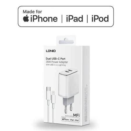 Nabíječka s kabelem Apple MFI licence 35W 2x USB-C