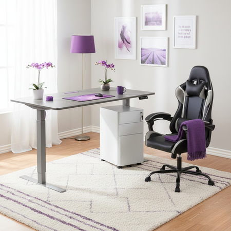 Zestaw do nowoczesnego biura: biurko elektryczne + fotel + szafka szary