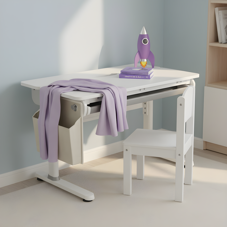 Zestaw Spacetronik: biurko regulowane 100×60 + krzesło dziecięce z podnóżkiem + nadstawka z pegboardem